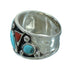 Turquoise And Coral Silver Jewelry Southwestern Ring Size 5 AX82226